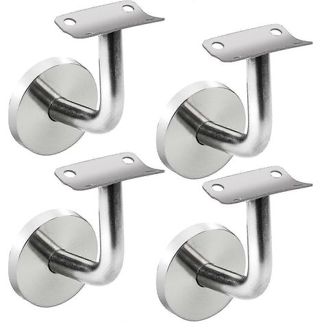 Ensemble de 4 supports muraux pour main courante, supports de rampe en acier inoxydable pour escaliers, support de main courante avec rosace de recouvrement pour intérieur et extérieur (1/5)