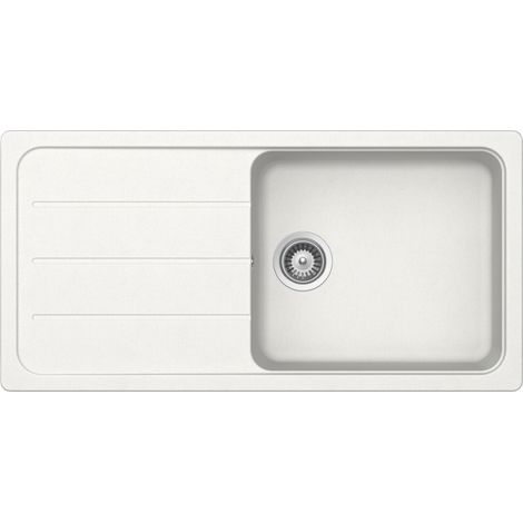 Évier à encastrer en granit blanc 100x50 cm – 1 bac réversible avec égouttoir – Bonde et siphon inclus – Pour meuble sous évier 60 cm – Schock (1/4)