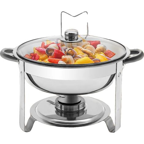 Fuente para servir, capacidad de 5 litros, forma redonda, acero inoxidable, altura 22,5 cm, diámetro 34 cm. (1/5)