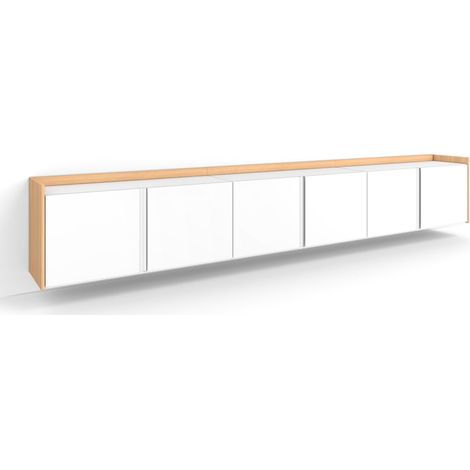 Skraut Home - Mueble TV, Televisión, Muebles de salón, almacenaje, 309x35x50cm, Para TV hasta 80", Colgado, Suspendido, Estilo Moderno, Blanco y roble soft (1/5)