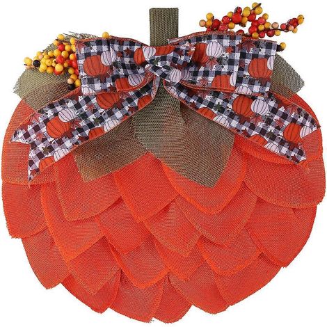 Couronne de citrouilles de style champêtre, décoration murale citrouille en toile de jute et maille pour l'automne, Halloween et Thanksgiving (1/5)