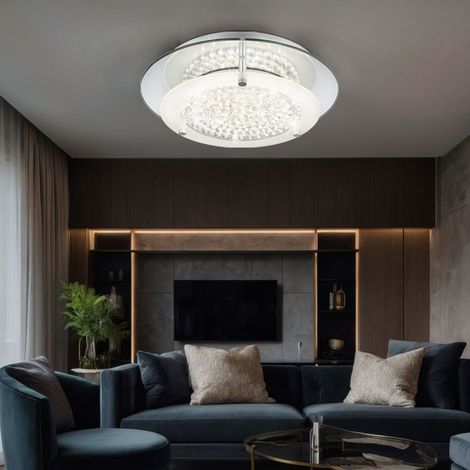 Deckenleuchte Wohnzimmerleuchte Schlafzimmerlampe Küchenleuchte Esszimmerlampe, Chrom Kristalle klar, LED 12W 840Lm 4000K neutralweiß, D 28 cm