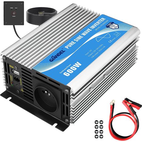 600W Convertisseur Pur Sinus DC 12v à AC 220V 230V Onduleur Transformateur avec Télécommande et Port USB pour Ordinateur Portable, Appareil Photo, Smartphone (1/5)