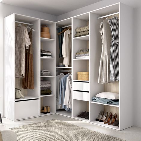 Großes Atwood-Garderobe, Multifunktionales Schlafzimmer-Schranksystem, 12 Regale, Kleiderstange, 186x205h cm Weiß (1/5)