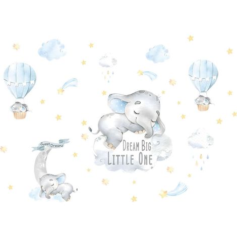 Adesivi murali animali, adesivi murali palloncino, adesivi murali per bambini, mongolfiera, nuvola, elefante per cameretta dei bambini, cameretta dei bambini (1/4)