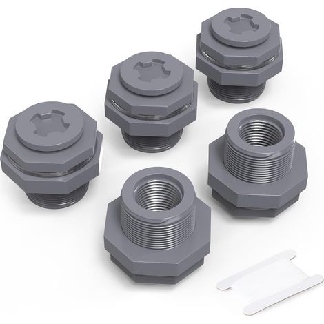 5 pièces PVC 3/4" Bulkhead Tank Connector Adapter Fitting with Plugs (1/5)