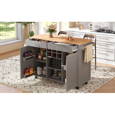 Îlot de cuisine moderne (102 × 45 × 92 cm), meuble de cuisine, buffet, desserte, desserte en bois, table multifonctionnelle avec rangements, gris (1/5)