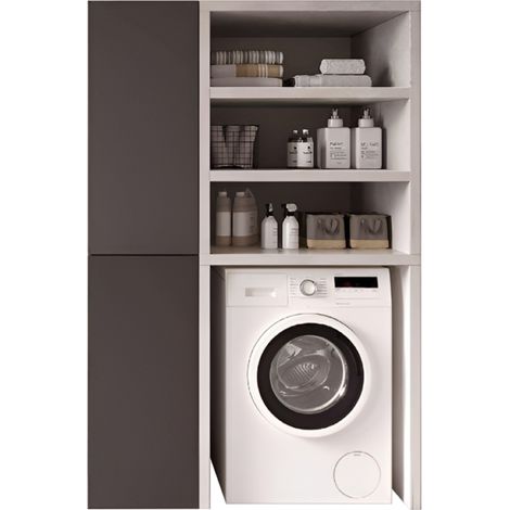 Mobile Lavatrice Legno 119x182h ripiani e Colonna Grafite/Grigio (1/4)