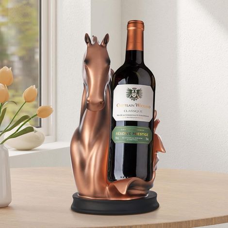 Weinflaschenhalter Weinregale Tischplatte Pferdestatue als Zuhause Küche Weinkeller Dekorative Aufbewahrung,Pferdeskulptur Pferd Dekor Pferd Geschenke (Rot-Kupfer) (1/5)