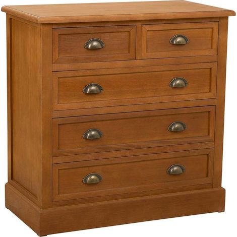 Commode contemporaine bois naturel 5 tiroirs style chaleureux - Bois naturel finition marron chaleureux (1/5)