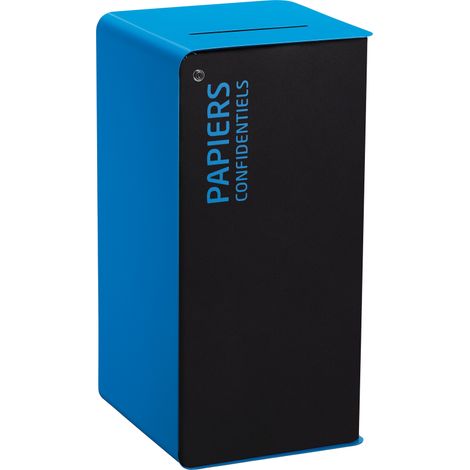 Borne de tri sélectif Cubatri, avec serrure - papiers confidentiels - 75l - gris manganèse / bleu ciel - RAL 5015 (1/2)