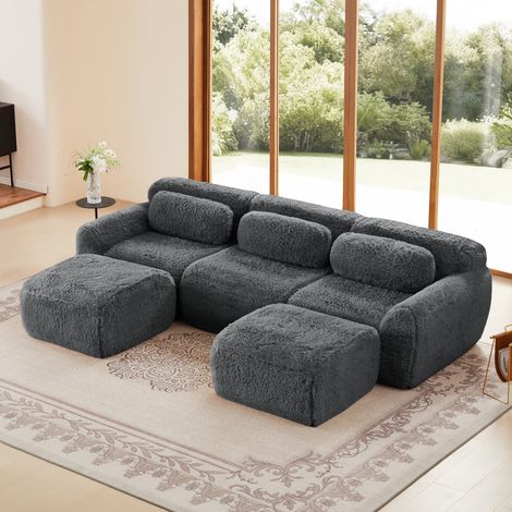 Canapé Panoramique en U 291x179x73 cm – Sofa Modulable en Velours Côtelé avec Accoudoirs Larges, Base Antidérapante et Mousse Haute Résilience – Gris