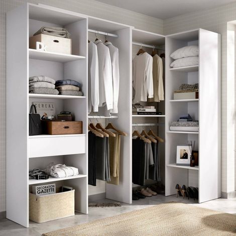 Dmora - Gran Armario Florita, Muebles de dormitorio, Vestidor, Armario de ropa, 248x79 h187 cm, Blanco (1/5)
