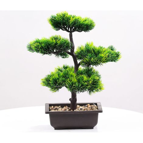 – Bonsaï artificiel en forme de pin – Plante verte en pot – Décoration intérieure – Matériau plastique haute qualité – Sans entretien