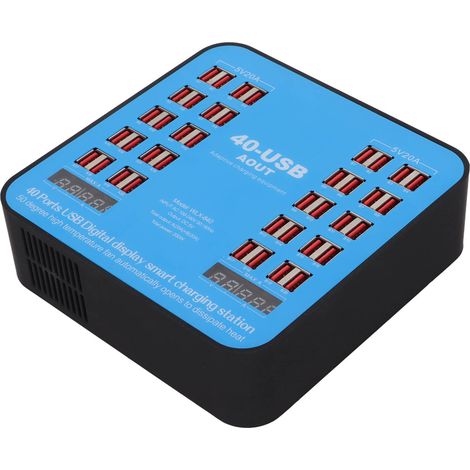 Station de Recharge USB 40 Ports 200W, Hub de Charge Rapide pour Téléphones, Tablettes et Appareils Mobiles, Prise EU