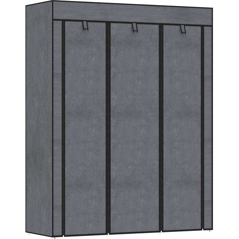 Stoffschrank, Kleiderschrank mit Kleiderstangen, 8 Ebenen, Faltschrank, Faltbare Garderobe für Schlafzimmer, Flur, Vliesstoff, Dunkelgrau, 125 x 43 x 162,5 cm Aosom