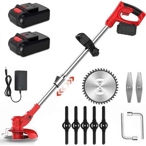 Tondeuse à gazon domestique compacte - Rouge en forme de D, 2 batteries, 1 chargeur [Étiquette 24V]