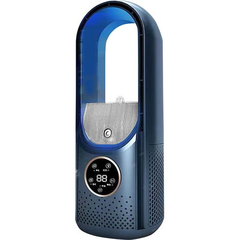 Bladeless fan, 6 speed settings, low noise, upright design, suitable for indoor, bedroom and office use (blue)