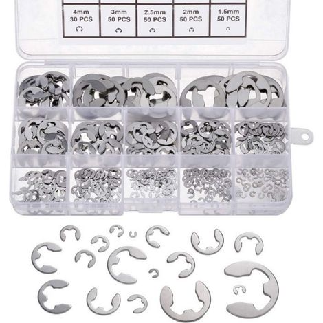 Circlips Type E - Acier Inoxydable 304 - Pour Arbre Et Alésage - 13 Tailles M1 5 À M15 - Coffret De 400 Pièces Avec Boîte De Rangement (1/5)