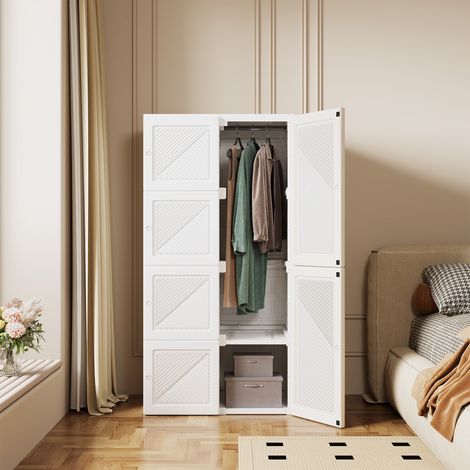 Armadio 69x50x136 cm pieghevole e portatile senza montaggio - Guardaroba modulare con 8 scomparti e 6 ante - Soluzione salvaspazio - Bianco