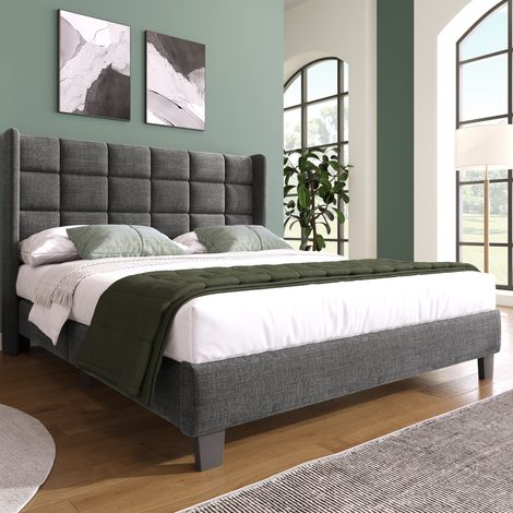 Polsterbett mit Lattenrost 140x200 Grau Leinen OKMYHOME (1/5)