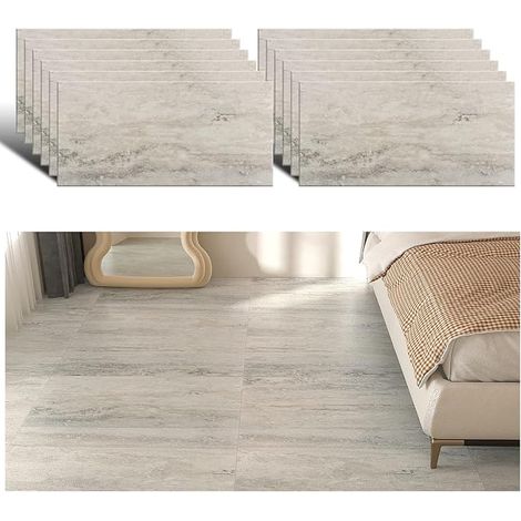 PVC Tile Adhesive Floor Grey Tile Adhesive Floor Bathroom Tile Adhesive Kitchen Waterproof Thicken PVC Garage Bedroom Tile 1.5 mm 12 Pieces 60 cm x 30 cm (1/5)
