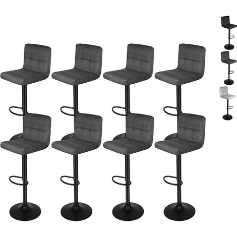 Lot de 8 Tabourets de Bar avec Assise Rembourrée en Velours, Chaise de Cuisine Pivotante avec Dossier et Repose-pieds, Hauteur Réglable, Rotatif sur 360°, Montage Facile, Gris Foncé (1/5)