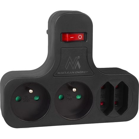 4-fach Steckdosenverteiler mit 2 Flachschaltern Maclean MCE224 E/B