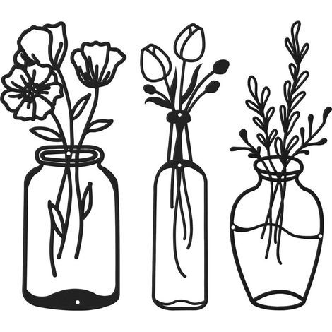 3 Pièces Décoration Murale de Fleur en Métal Art Mural de Vase Minimaliste Décor en Fil de Fer de Tulipe Sculpture Murale Florale pour Cuisine Salon (Style Chic, 4,2/4,5/5,5 Pouces) (1/4)