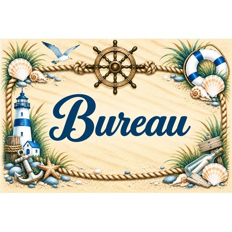 Plaque Bureau 20 x 15 cm aluminium décor marin phare et ancre (1/2)