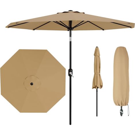 Parasol de Jardin kaki 2,7m Inclinable avec Manivelle, Toile Déperlante UPF 50+, 8 Baleines et Housse de Protection (1/5)
