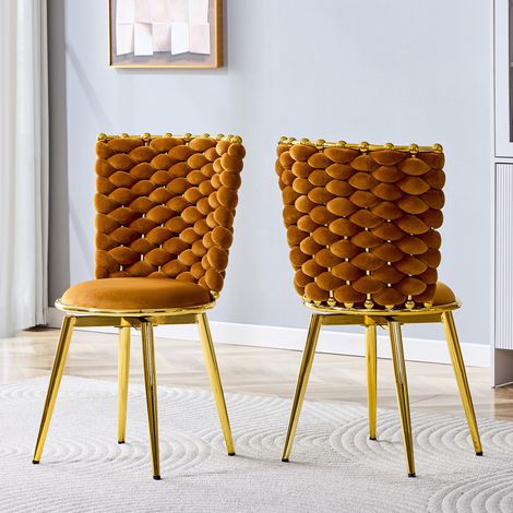 GagaLot de 2 chaises velours orange, pieds dorés (1/5)