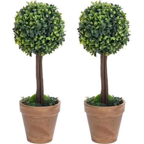 Künstliche Buchsbäume 2 Stk. mit Topf Kugelform Grün 56 cm