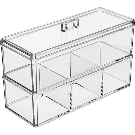 Boîte de rangement cosmétique à double compartiment avec couvercle, boîte de rangement cosmétique transparente en acrylique à trois compartiments