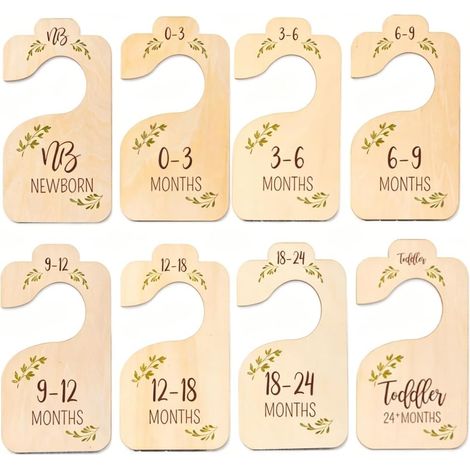 Séparateur de Placard Bébé - Lot de 8 - Bois Naturel - Organisation Vêtements 0-24 Mois - Pour Penderie Standard - 18x8x3mm (1/5)