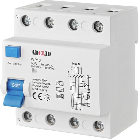 Fehlerstromschutzschalter FI-Schalter RCD Typ B 63A 300mA 10kA 4-polig Allstromsensitiv (1/3)