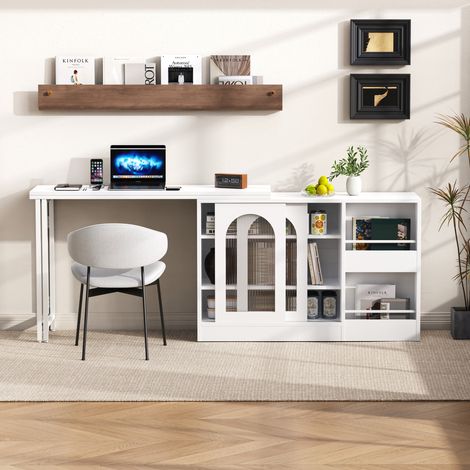 Table extensible MDF blanc 121,5x40x76,7 cm avec rangement et plateau rotatif à 360° (1/5)