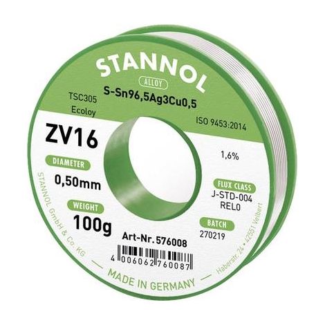 Stannol ZV16 estaño para soldar sin plomo 100 g metálico