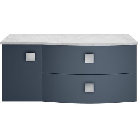 Gentleshaw Contemporary 2 Drawer Right-Hand Wall Hung Vanity Unit with Marble Worktop, Mineral Blue, 1000mm