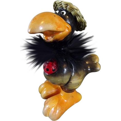 Corbeau noir coiffé d'un chapeau - Figurine en céramique 13 x 9 cm (1/3)