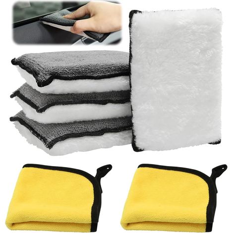 Juego de 4 esponjas de microfibra de doble cara para ventanas de coche, antivaho, con 2 toallas de forro polar coral, lavables, reutilizables, limpieza sin marcas para ceras y pulimentos.