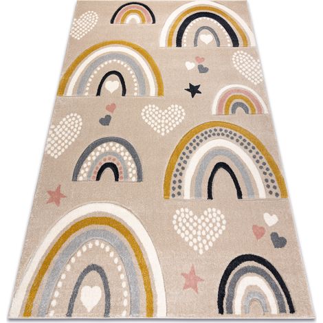KIDDO carpet 6109 cream / white, rainbow, hearts for children, sensory  beige 200x290 cm (1/5)