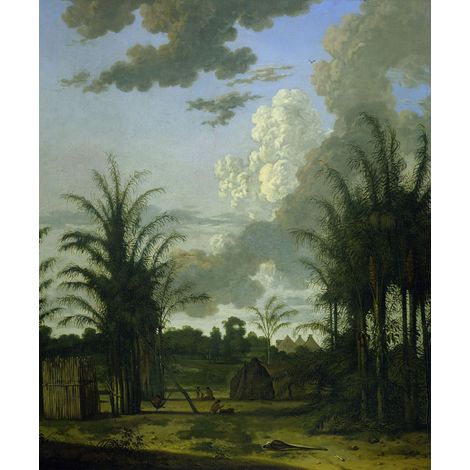 papier peint panoramique paysage tropical vert, bleu et moutarde verte - Origin Wallcoverings (1/5)