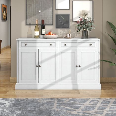 Sideboard 150x40x86 cm Antikweiß aus Spanplatte und MDF mit 4 Türen, 2 Schubladen und verstellbaren Einlegeböden (1/5)