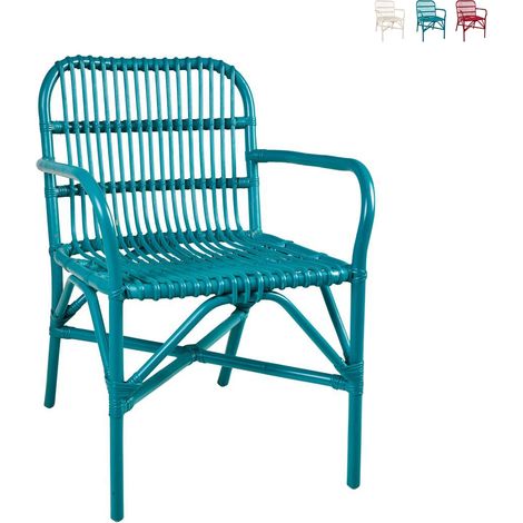 Poltroncina in rattan per interni esterni stile provenzale Delicieux - Turchese