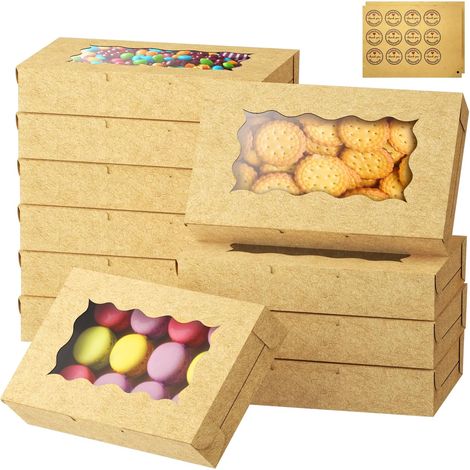 20 BoîTes à Biscuits avec FenêTre D'Observation,BoîTe-Cadeau avec FenêTre D'Observation de 18  11  4cm,Carton avec 12 Autocollants,BoîTe D'Emballage Jetable pour La FêTe de Mariage D'Anniversaire