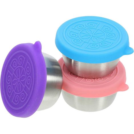 Lot de 3 coupelles à sauce en acier inoxydable avec couvercles, idéales pour les pique-niques. (1/5)
