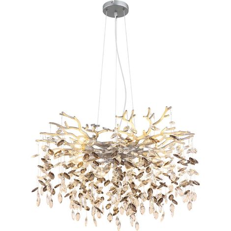 Pendelleuchte Kronleuchter Hängeleuchte silber Glaskristalle rauchfarben H 120cm