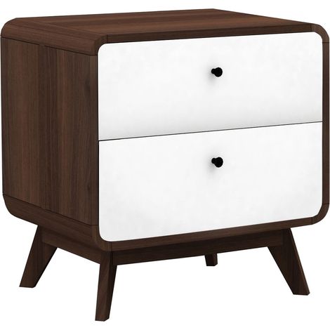 Table de chevet avec 2 tiroirs en effet noyer blanc (1/3)