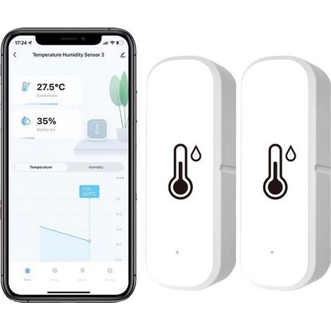 Capteur de température et d'humidité Wi-Fi : appareil de mesure sans fil de la température et de l'humidité avec alertes via application, stockage de données gratuit et compatible avec les systèmes do (1/5)